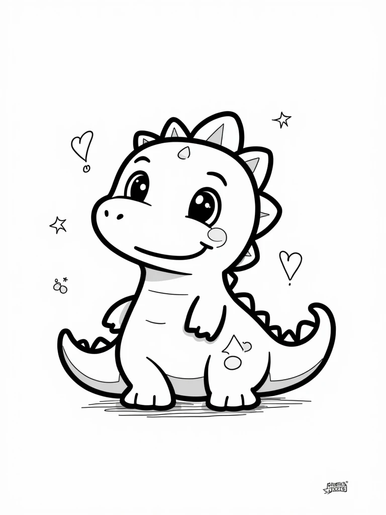 Create a series of portrait-oriented coloring pages in a child-friendly style. The images should feature Baby Dinosaurs, with simple, bold lines and a clean white background. Each page should be designed for young children to color, with large, clear illustrations that fill most of the page. Ensure that the designs are easy to color, with minimal intricate details, to cater to a younger audience.
