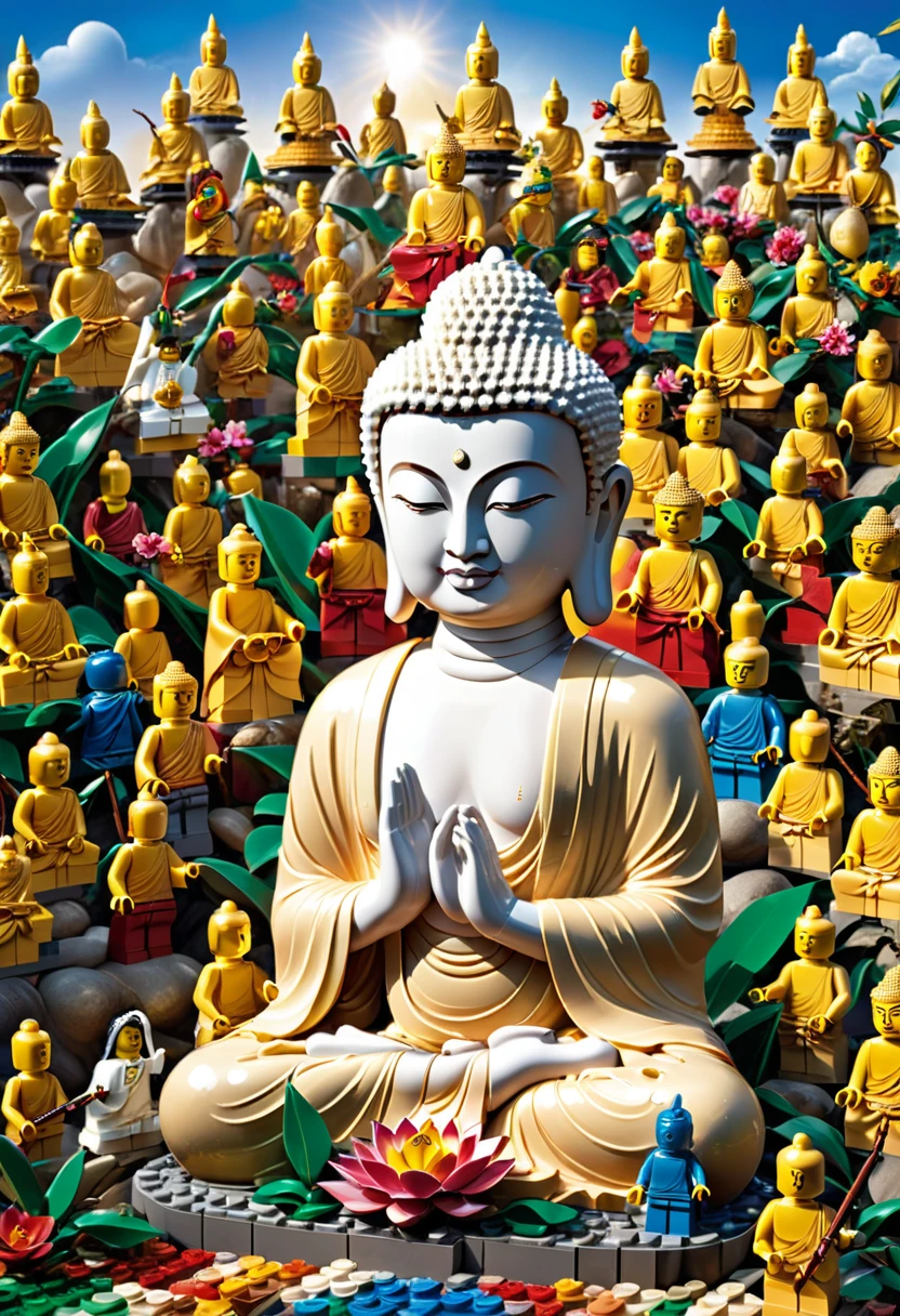 Magazine cover,best quality, very good, 16K, ridiculous, Very detailed, ((Buddha statues)),Made of Lego,