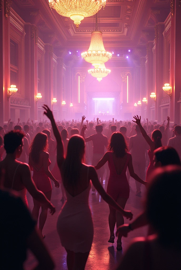 A very large party hall full of people dancing and having a lot of fun