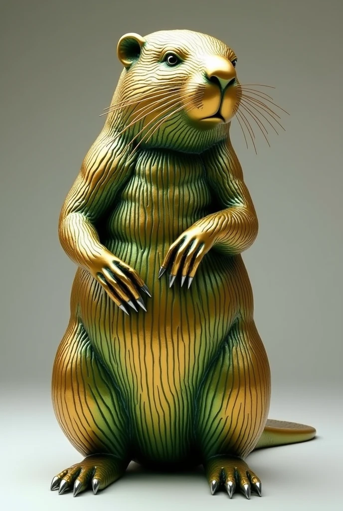 Ultra-resilient image of a shiny gold and green beaver sculpture 