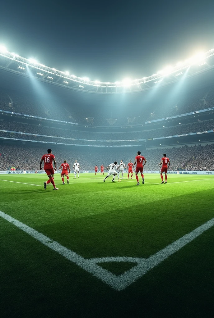 Image showing a football pitch where the defense is completely low against Real Madrid.