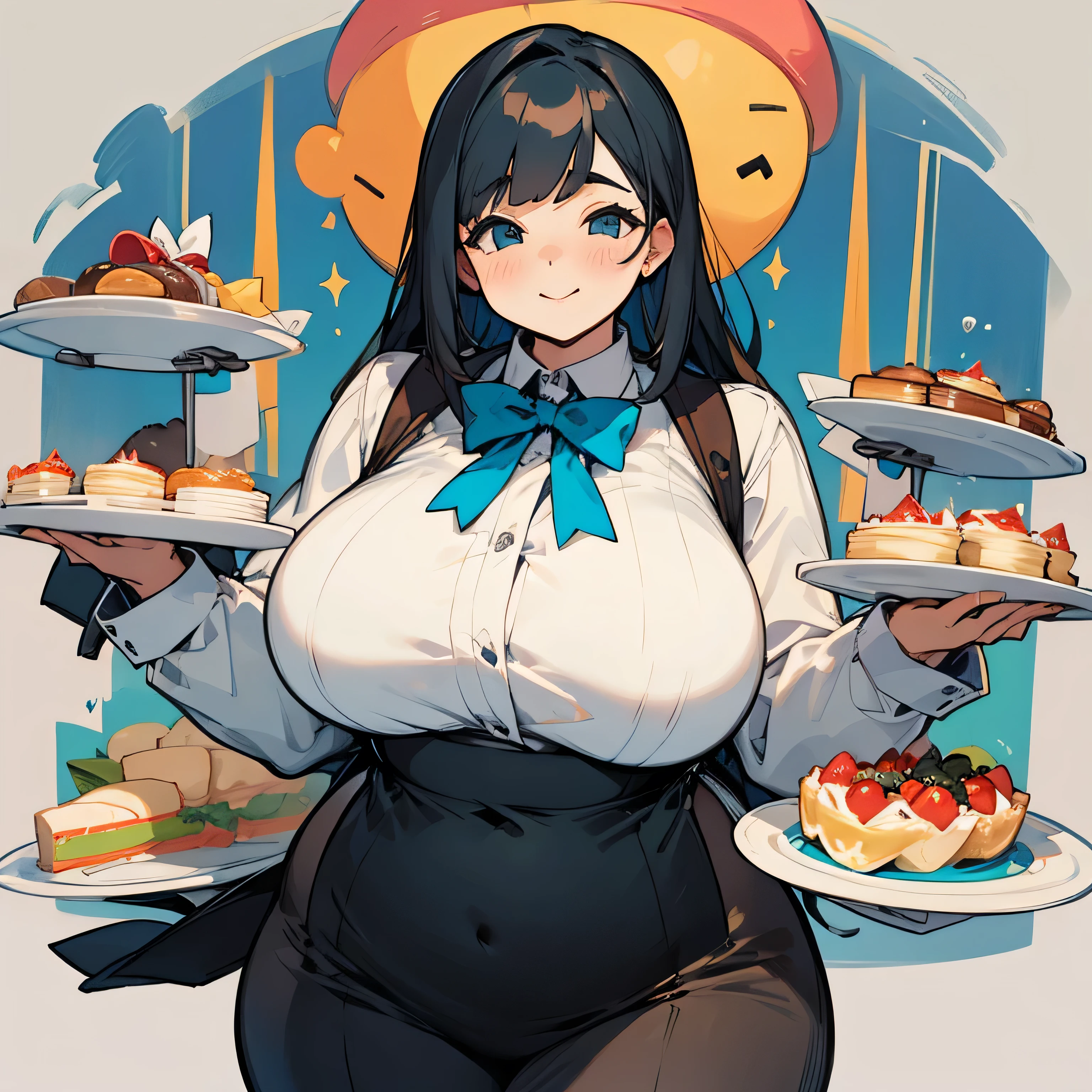 Chubby, Fat, Chubby, Big Breasts, Waiter pose, Welcoming guests