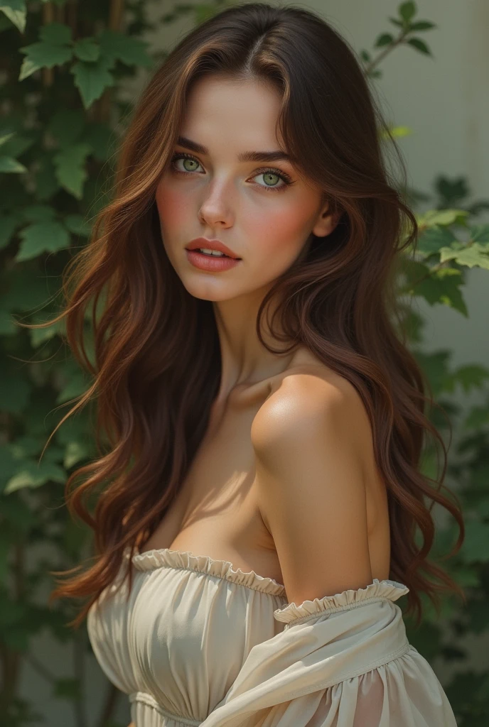 brune aux yeux verts nue