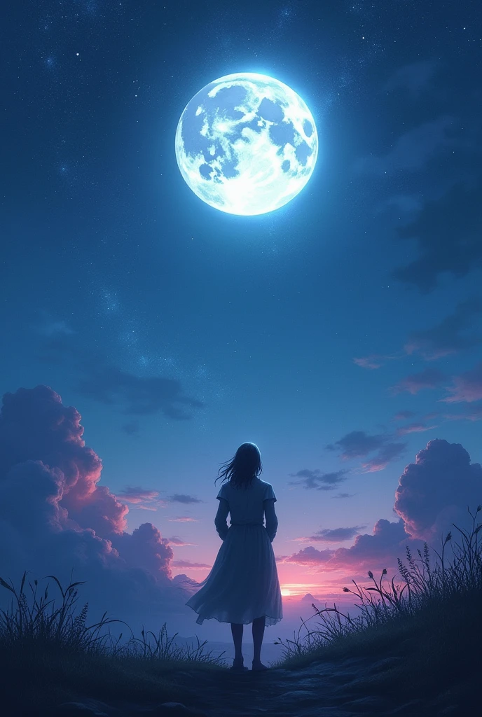 Fantasy、Fantasy、満moon、moon、Clear skies、Night Sky、Sunset、Magic Blue、Starry Sky、One person、