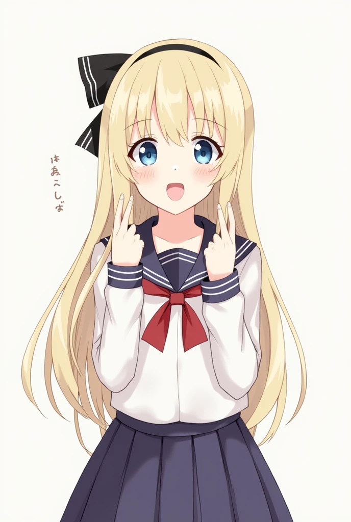 1girl black_ribbon blonde_hair blue_eyes long_hair open_mouth ribbon school_uniform solo st._michael's_school