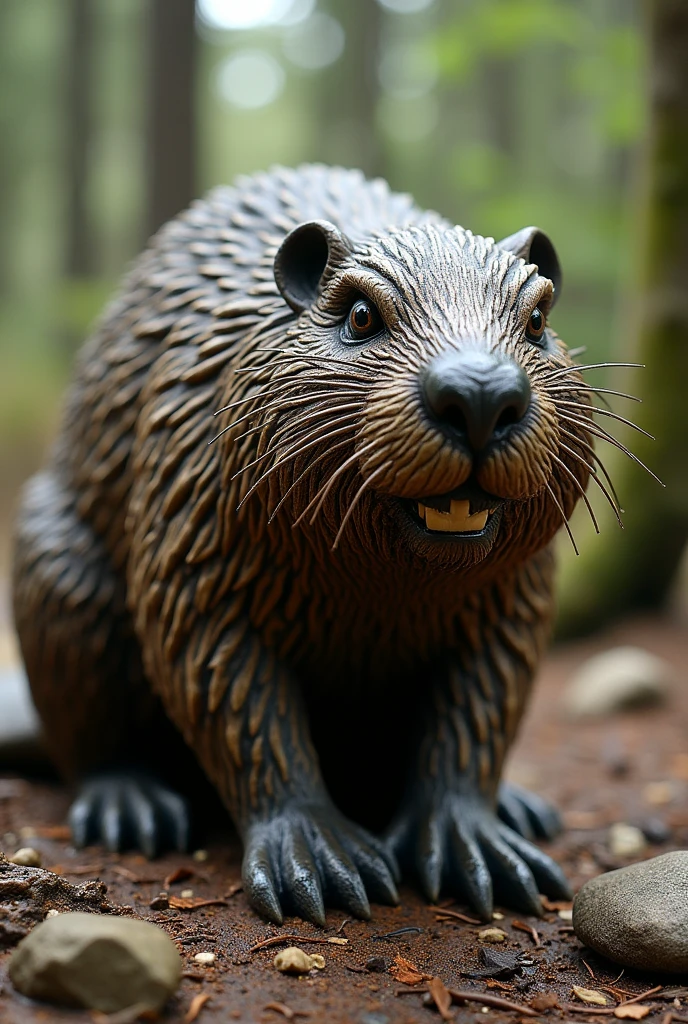 Ultra-resist image of a furtive beaver sculpture 