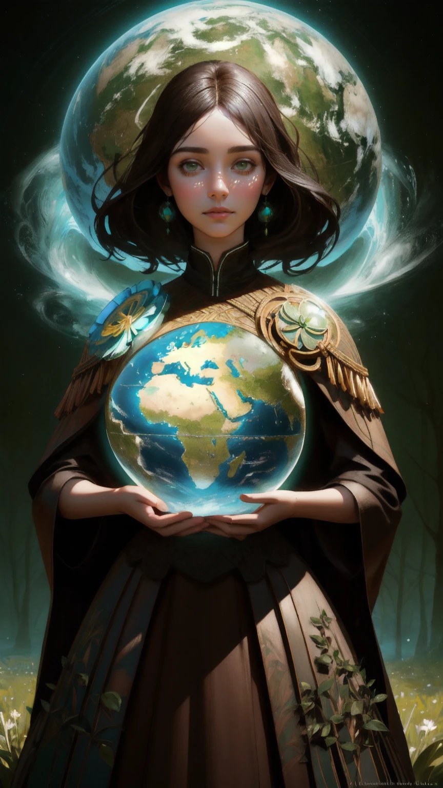 
arafed beautiful girl holding a globe in his hands in a brown environment, inspired by Igor Morski, mother earth, full figured mother earth, environmental artwork, green world, woman made of plants, award winning cgi, environmental art, sylvain sarrailh and igor morski, by Igor Morski, vincent callebaut composition, environmental key art, photo manipulation