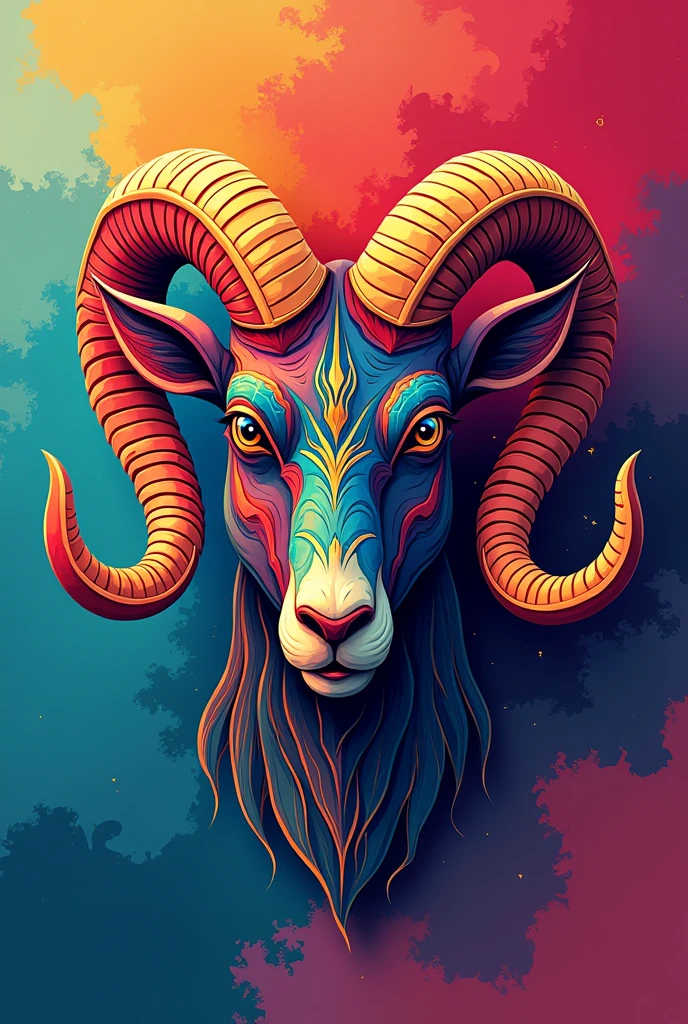 Create aries zodiac closed face , bursting with vibrant colors and set against a transperent multi color background for a modern and eye-catching design