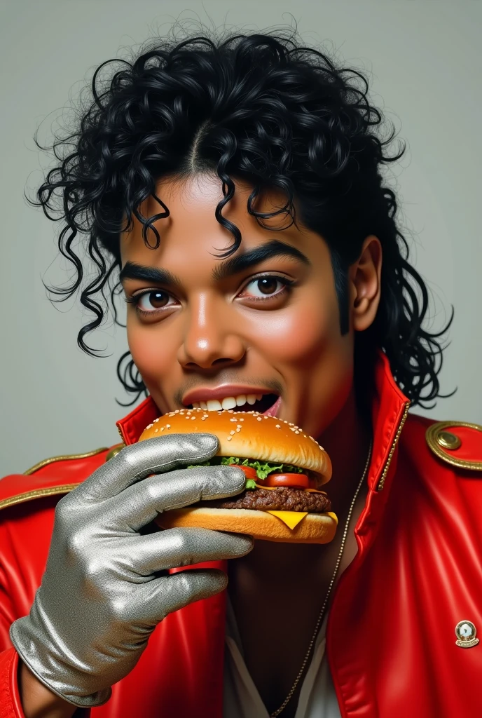 Michael Jackson eating a hamburger