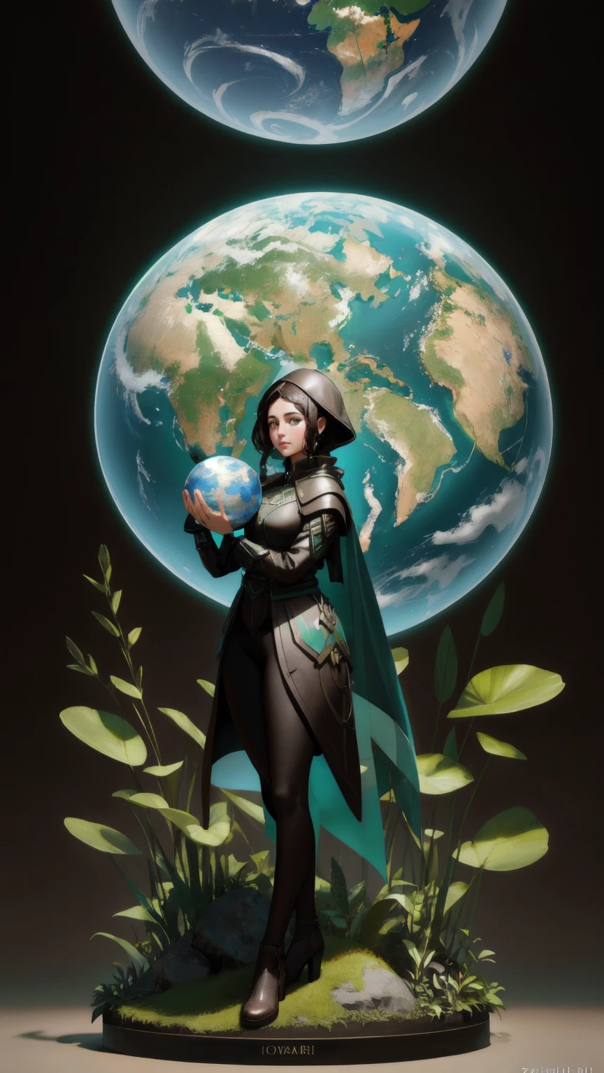 arafed cute girl holding a globe in his hands in a brown environment, a surrealist sculpture inspired by Igor Morski, zbrush central contest winner, environmental art, mother earth, full figured mother earth, environmental artwork, green world, woman made of plants, award winning cgi, sylvain sarrailh and igor morski, vincent callebaut composition