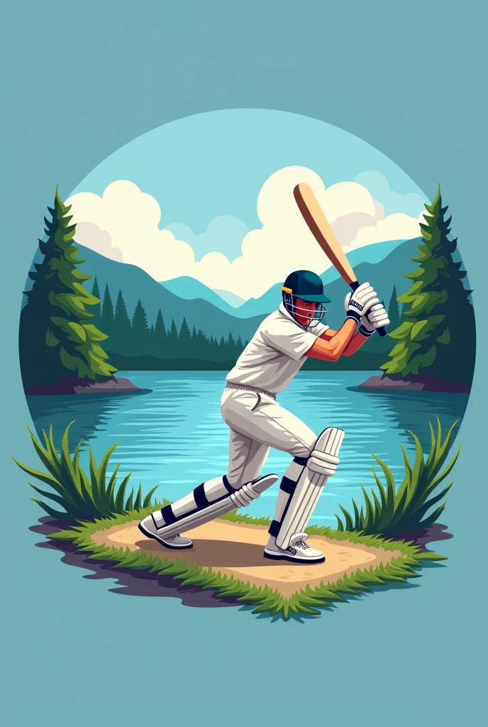 A logo which describes lake cricket  and also add the word " lake cricket" add a cover drive pose 