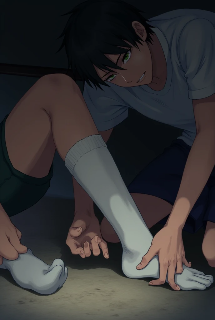 Shoyo Hinata asleep with chloroform. Focus on your feet. Kageyama touching Shoyo Hinata&#39;s socked feet while sleeping.