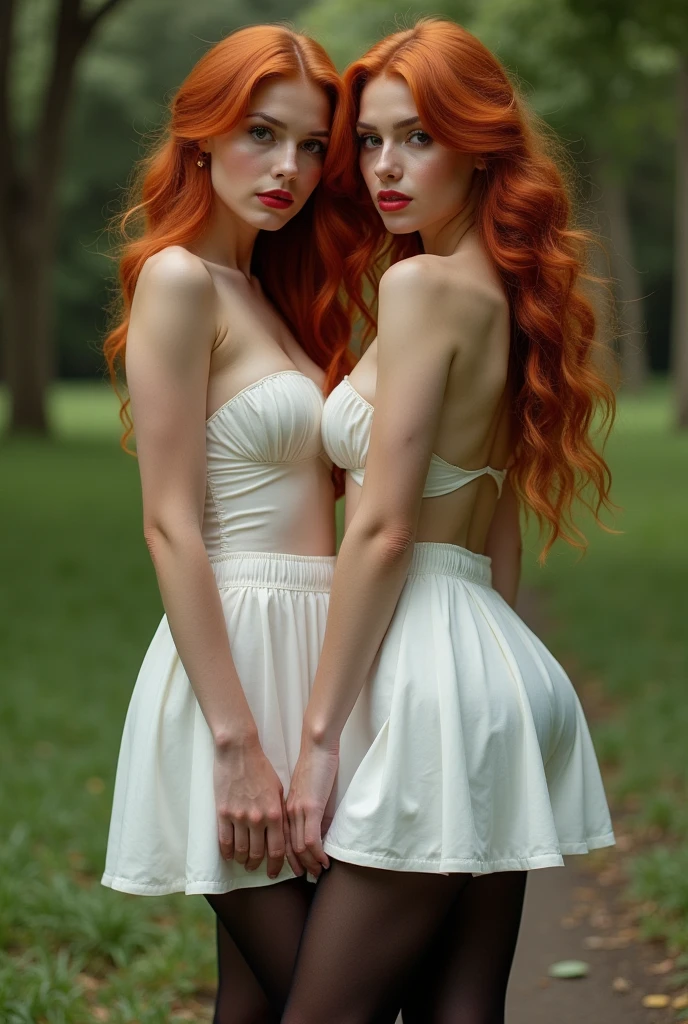 A gorgeous, pretty, nude, bare naked, sweet, sensitive, friendly, charming, graceful, stylish, alluring, majestic, ethereal, angelical ginger long haired russian  girl. She's with a little cute girl.