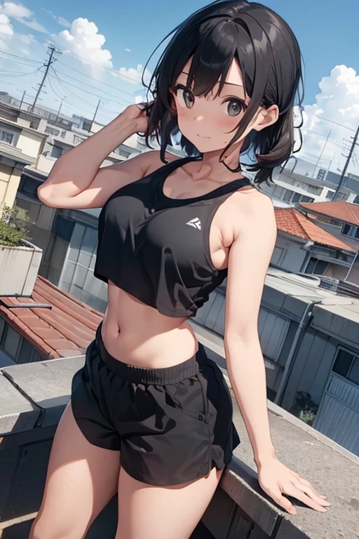 (super fine illustration,8K CG wallpaper,best quality,extremely detailed,ultra high res,best aesthetic),(cowboy shot,from front),1girl ,idolmaster, {{{chiyo sirayuki}}}, (20yo,beautiful girl),(((beautiful dark purple eyes))),(((beautiful black hair))), ((((short straight hair)))),((Blunt bangs)),(((black gloves))),(wet skin),(sweat),(steam),((flat chests,very small breasts)),((((slender and tall)))),((An empty park at midnight)),((gray sports bra)),((gray sports shorts)),((((see-through)))),((pubic black hair:1.5), ((spread legs)),((arms behind head)),(closed mouths),(glaring),((blash)),look down view,