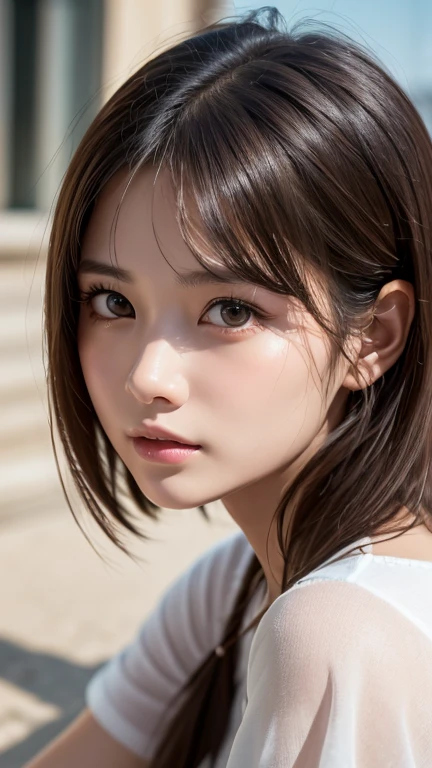 Highest quality、8k傑作、Ultra-high resolution、(Photorealistic:1.3)、RAW Photos、1 person、Brown hair short bob、Glowing Skin、1 personの超美人女子大生、((Ultra-Realistic Details))、Portrait、Global Illumination、Shadow、Octane Rendering、8k、Super sharp、Very intricate details、Realistic Light、CGSoation Trend、Beautiful Eyes、Shining Eyes、To the camera、White oversizedTshirt、sheer、blush、amount