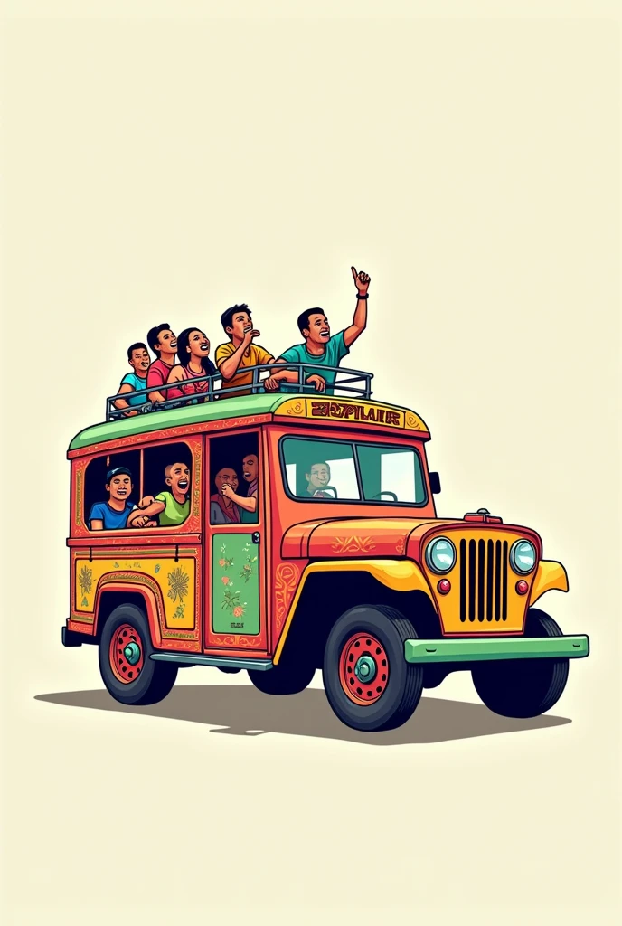 clipart that shows the philippine jeepney with 6 people only