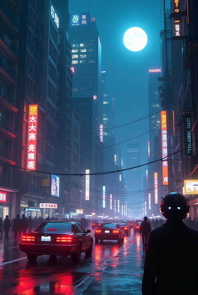 masterpiece, City night scene, bustling, optical, Shadowy, award-winning, The Moon, Maximum beauty, 8k, Wallpapers, Black neon light, heavy traffic, Last detail, EdobCar, Cyberhelmet,