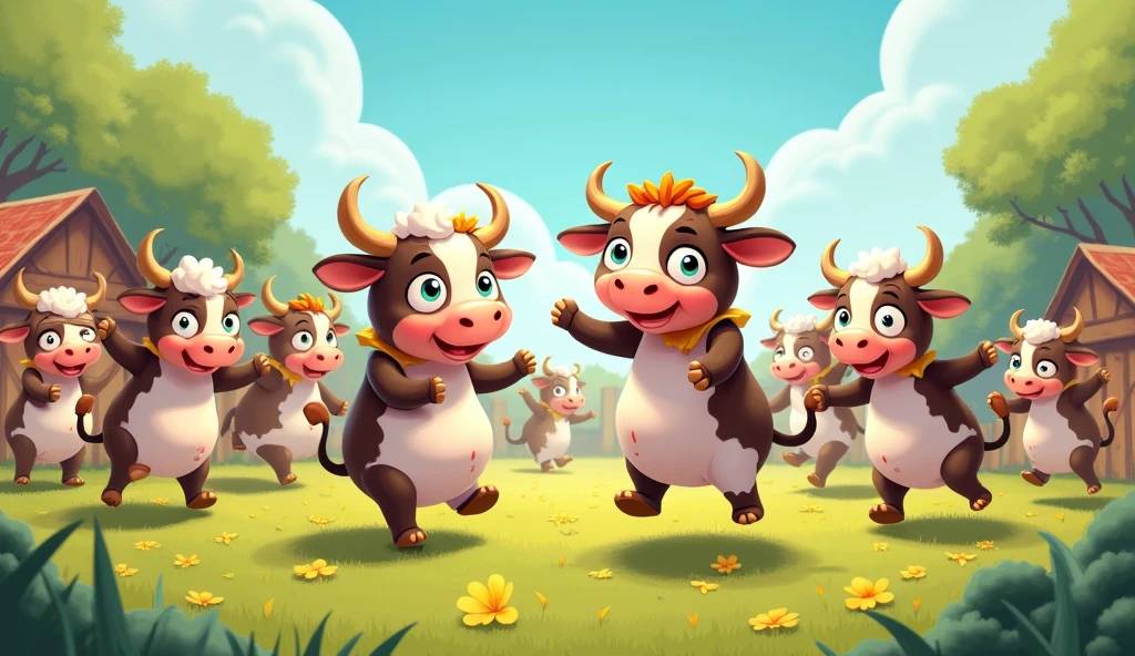 Group funny cow dance