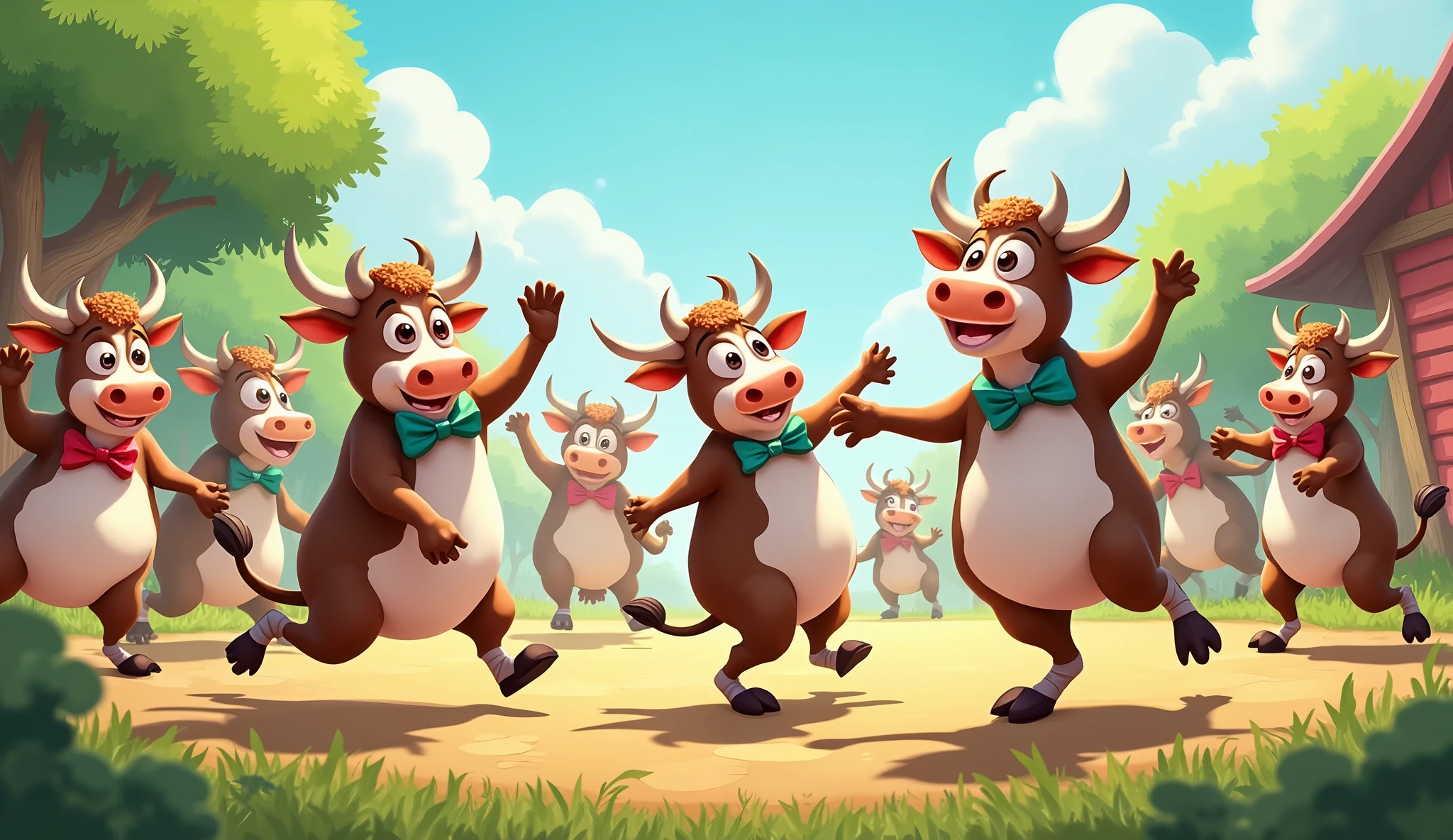 Group funny cow dance 