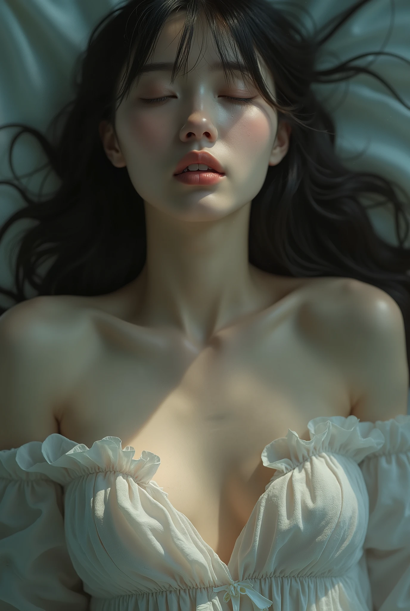 Beautiful girl fainted and opened her chest