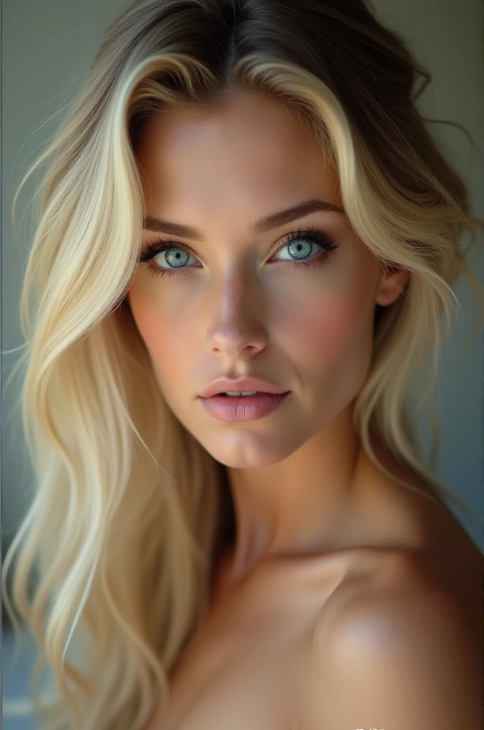 A sexy blonde woman with blue eyes