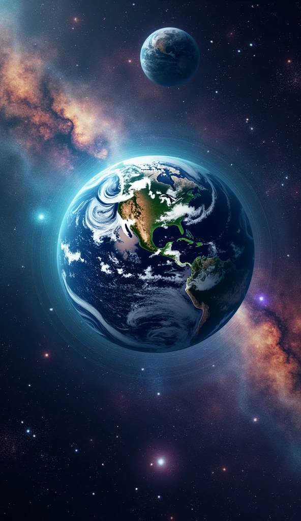 Visual of earth in the universe with stars, depict in rich colors