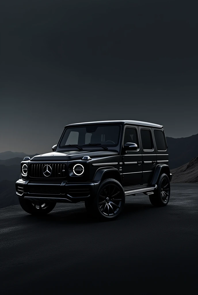 A black g wagon with black sky and light