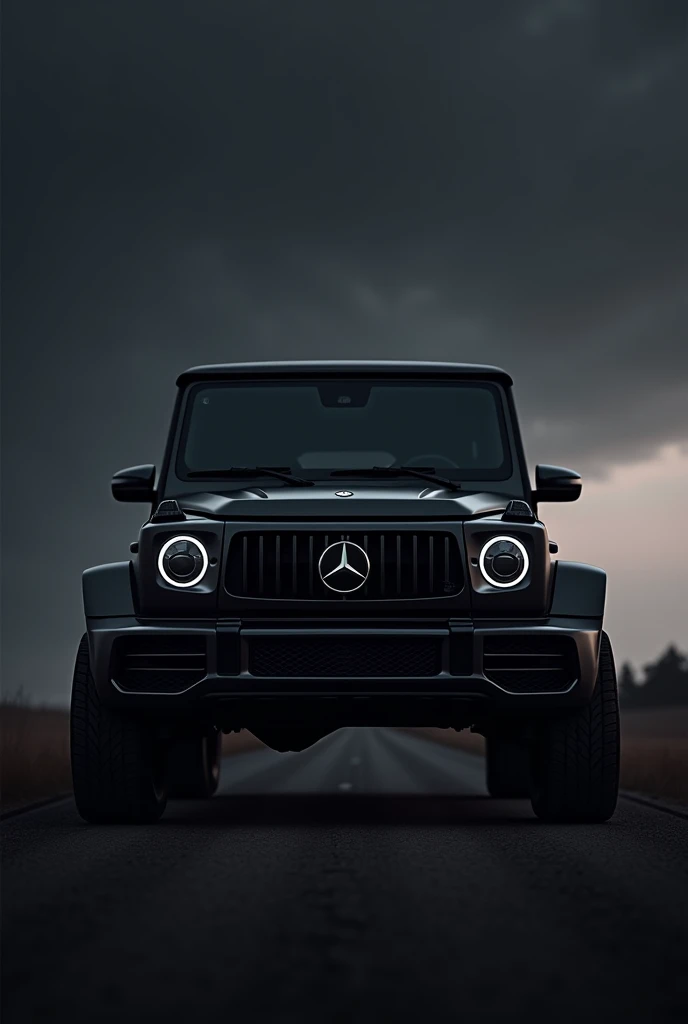 A black g wagon with black sky and light
