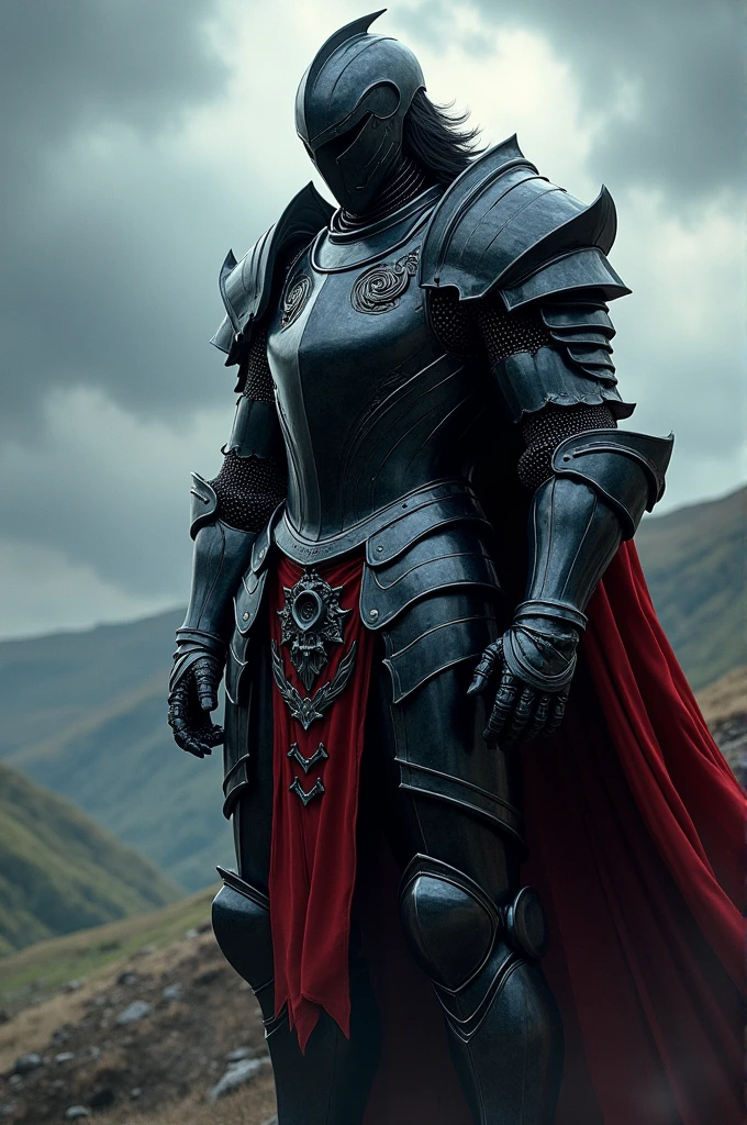 Knight in Black Armor. Clothes are red and blue