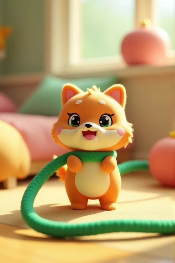 A toy holding green lead