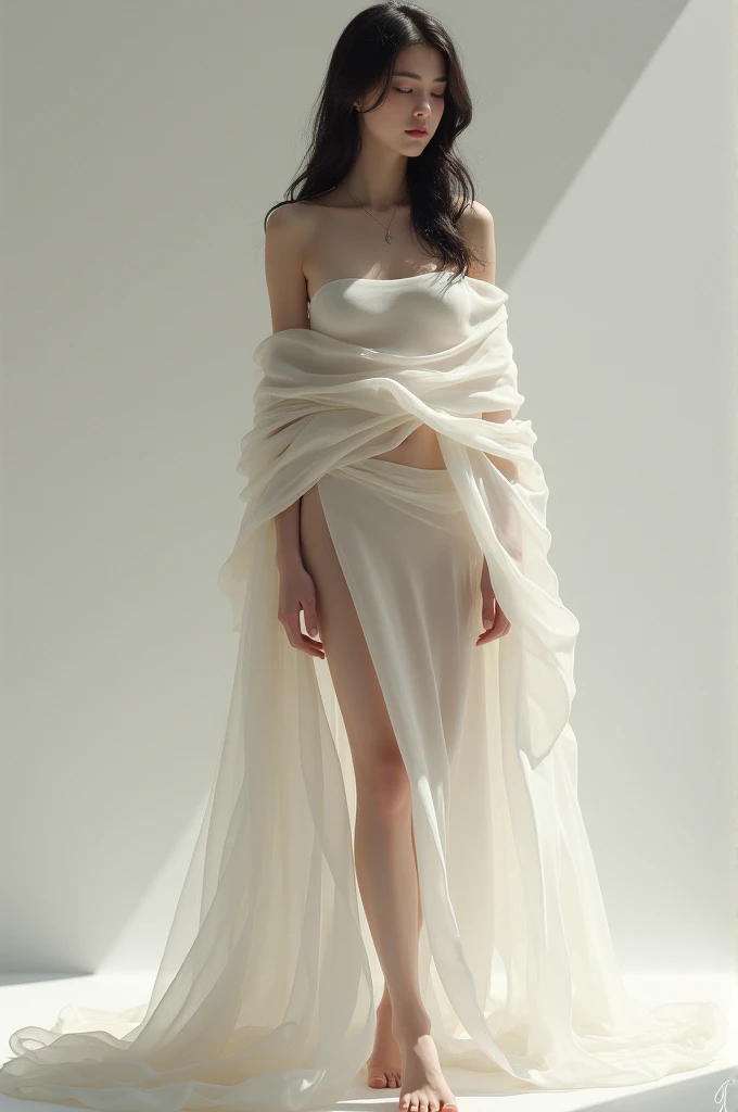 Grannie total nude naked with transparent cloth