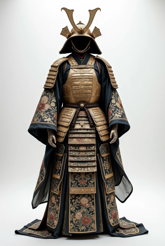 Armored kimono clothing display with white background