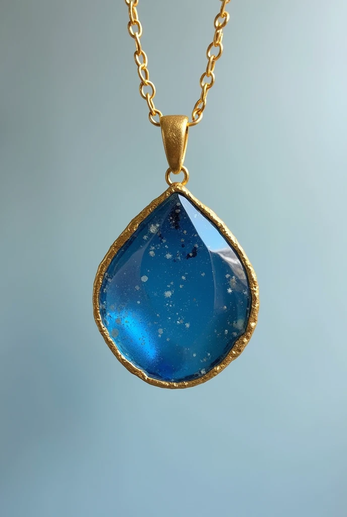 Blue dye Resin and gold combination jwellery same minimalist pendent