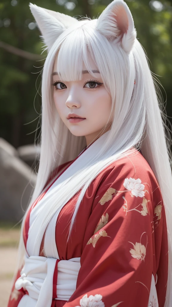 White Demon Fox、Nine-tailed Fox、Japanese women、kimono、Fair skin、Red lines on face、8K、I have long hair
