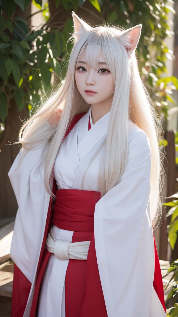 White Demon Fox、Nine-tailed Fox、Japanese women、kimono、Fair skin、Red lines on face、8K、I have long hair