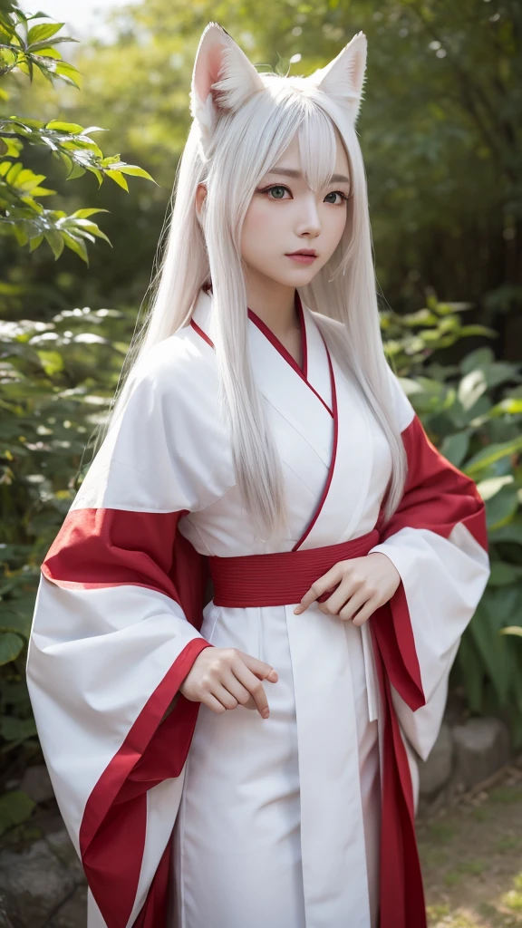 White Demon Fox、Nine-tailed Fox、Japanese women、kimono、Fair skin、Red lines on face、8K、I have long hair