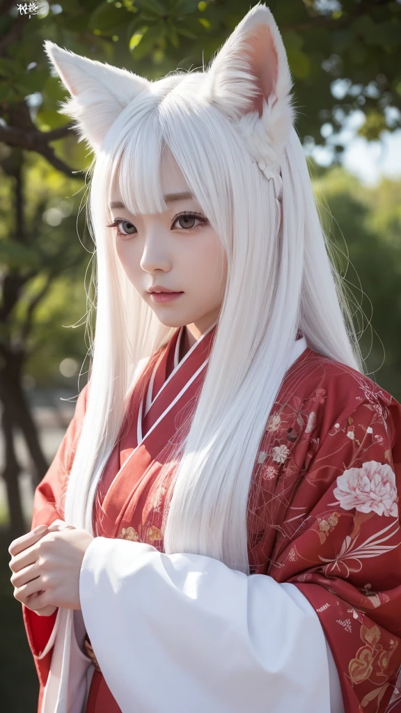 White Demon Fox、Nine-tailed Fox、Japanese women、kimono、Fair skin、Red lines on face、8K、I have long hair