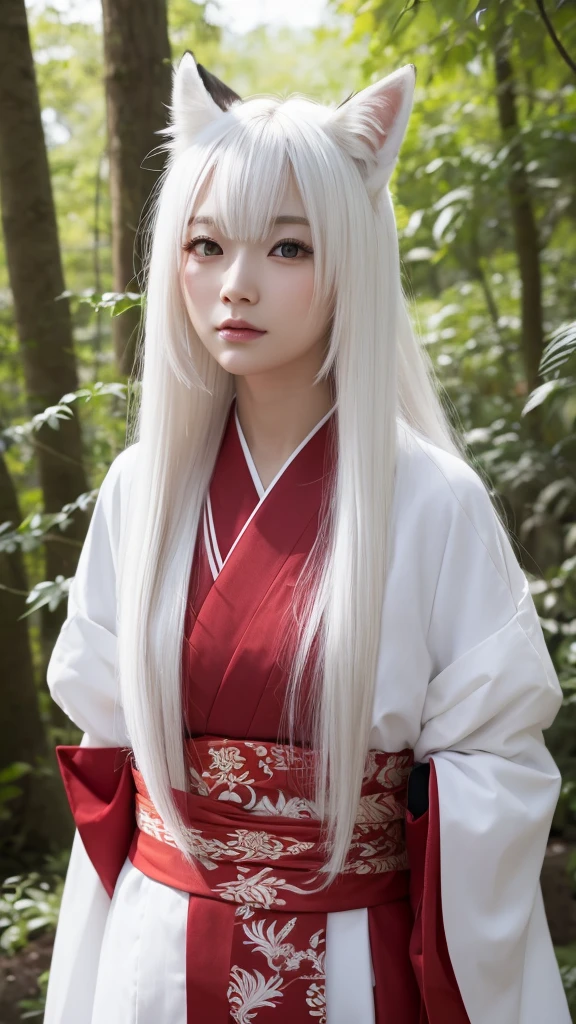 White Demon Fox、Nine-tailed Fox、Japanese women、kimono、Fair skin、Red lines on face、8K、I have long hair