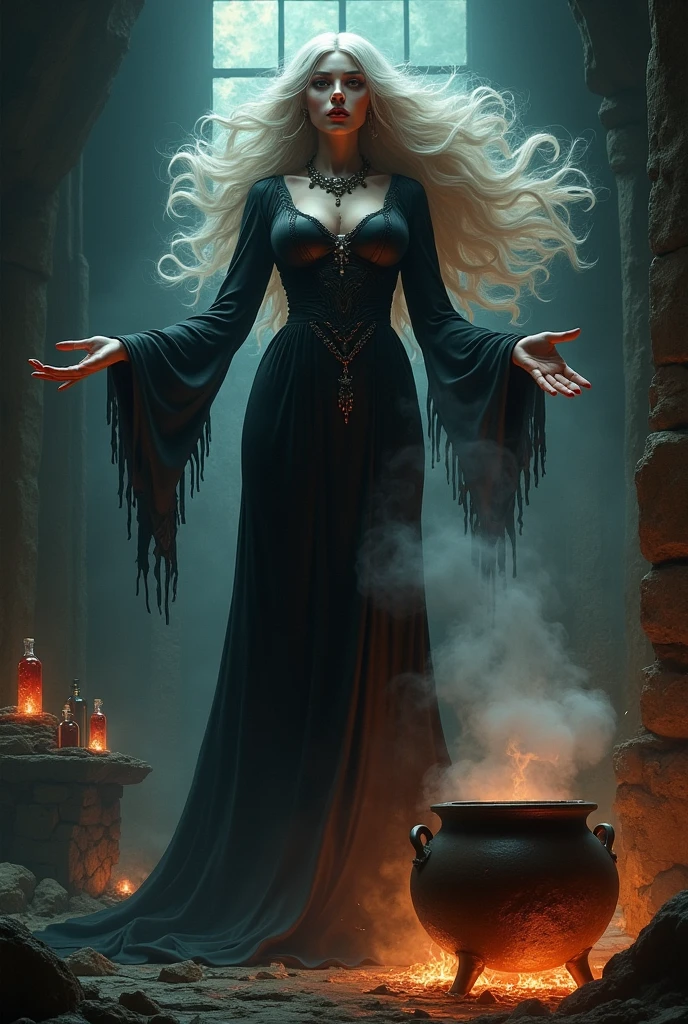 Old, ancient, witch, female, powerful, fearsome, alluring, confident, motherly, dominant, grandma, evil, scary, possessive, slim, tall, monstruos, crone, vindictive, possessing female, body steal, corrupted, sexy, seductress, abusive, hateful, ungrateful, cruel, evil smile, vengeful, wild, long hair, curvy, mean, dismissive, uncaring, wild, destructive, monstrous, villain, killer, sociopath, cauldron, poisoner, betrayer