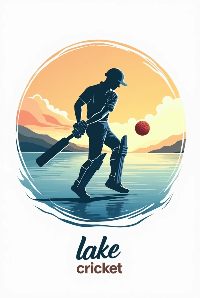 A stylized cricket icon with a lake-inspired background, such as a circular shape with waves or ripples. Below the cricket icon  add the name 'lake cricket '

