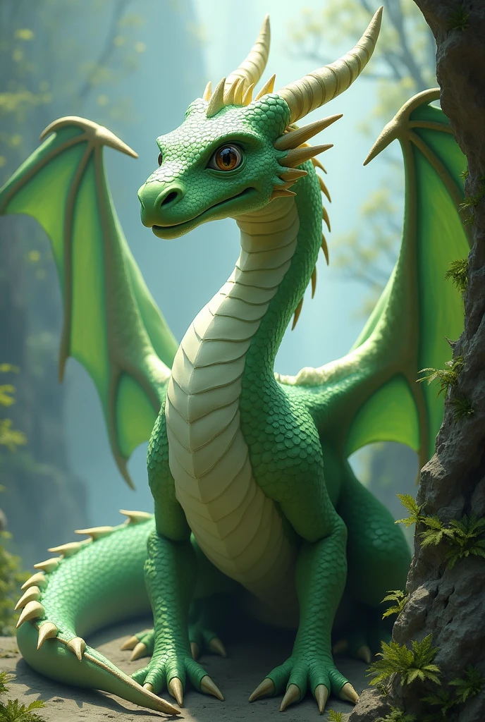 light green dragon with grey eyes