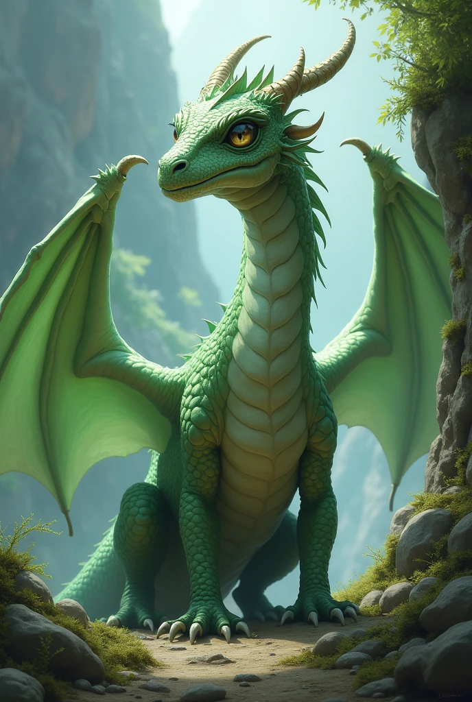 light green dragon with grey eyes
