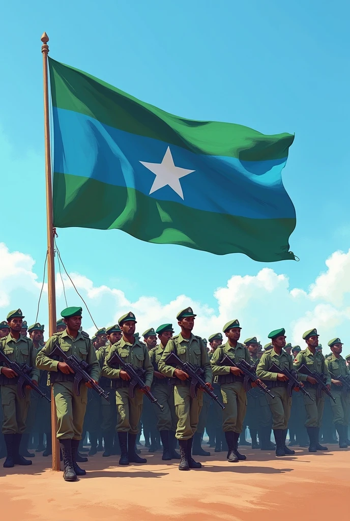 Somalia flag, blue in midel white star , and his army
