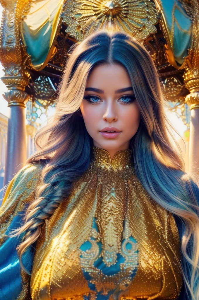 A beautiful woman with striking features, long flowing hair, and a mystical aura, (1girl,detailed face,beautiful eyes,full lips,long eyelashes,flawless skin,goddess-like,ethereal,mystical,radiant,sunlit,sun in hands,pagan,enchanting,alluring,photorealistic:1.37),(best quality,8k,highres,masterpiece:1.2),ultra-detailed,(realistic,photo-realistic:1.37),detailed background,magical,fantasy,glowing,vibrant colors,dramatic lighting