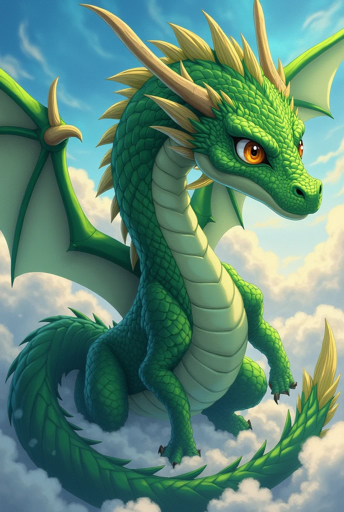ight green dragon with grey eyes, anime style