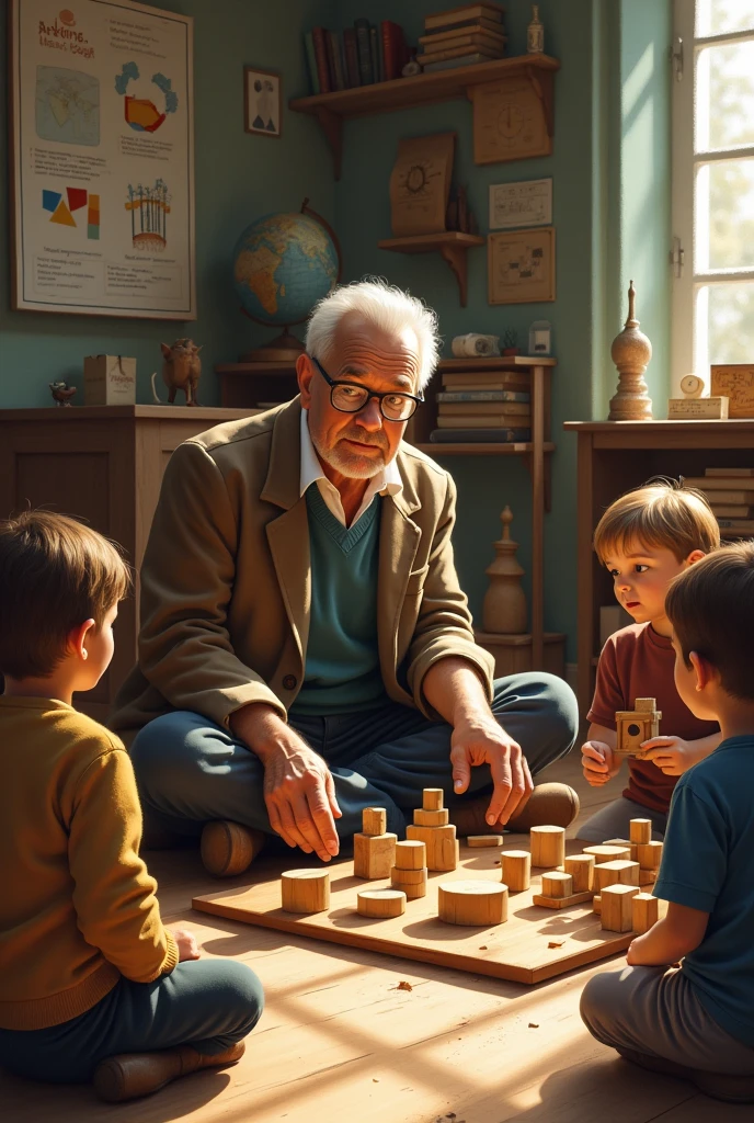 Friedrich Froebel playing with his gifts which he created