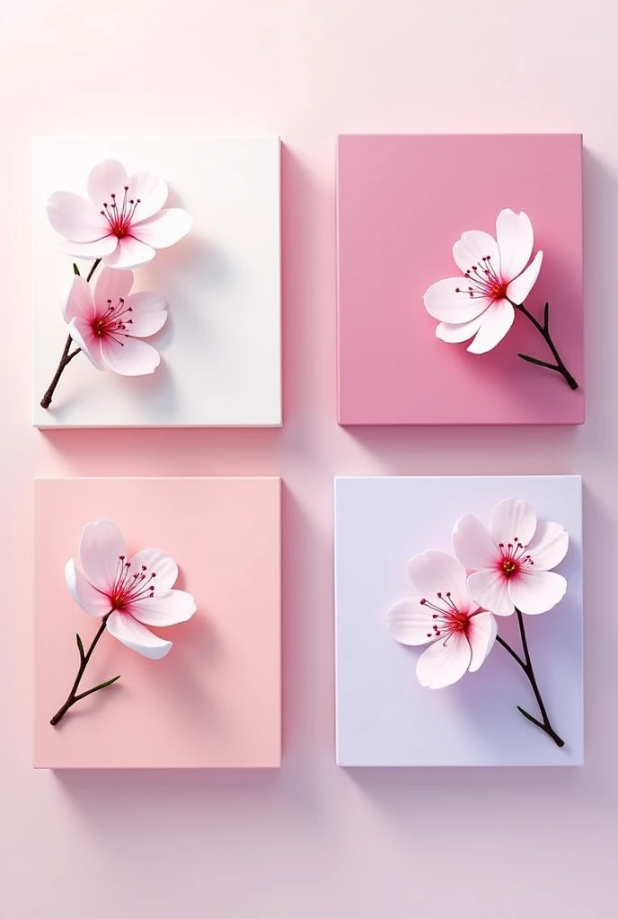 Generate a picture of four squares with cherry blossoms of different colors