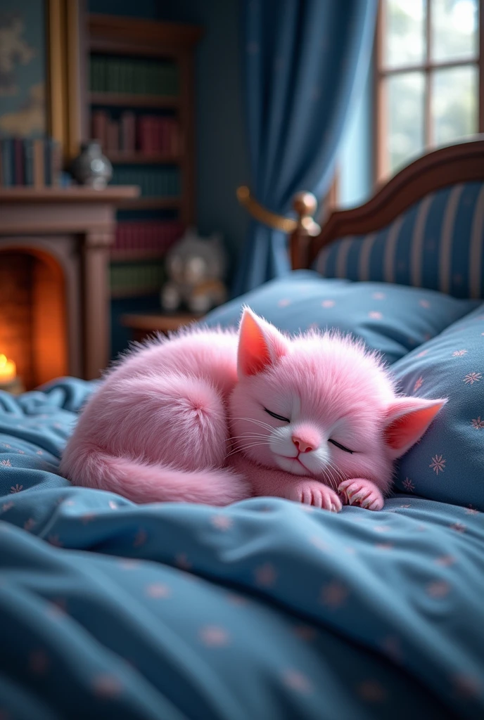 Pink Puffy in the Ravenclaw common sleeping on the bed