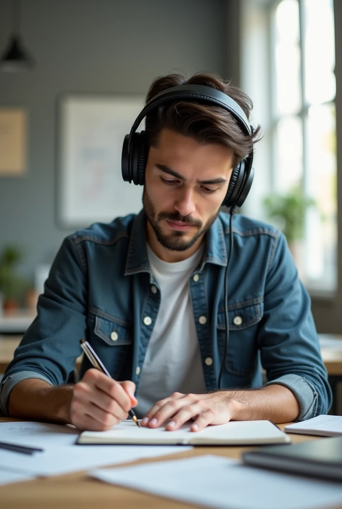 Person using noise-canceling headphones while working.Creating a To-Do List: