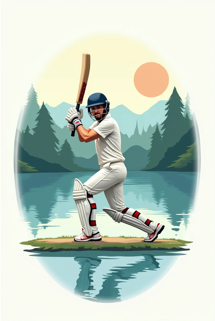 A logo which describes lake cricket and add a cover drive pose